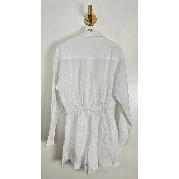VITAMIN A Getaway Long Sleeve Linen Cover-Up Romper in White Eco Linen Large - Picture 9 of 14